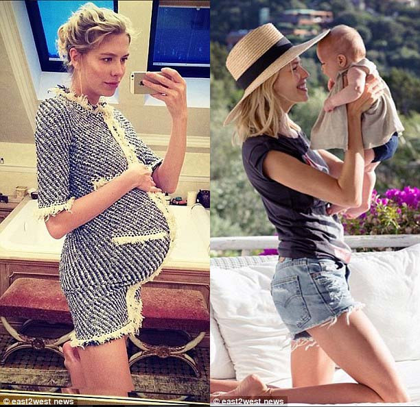 Elena chụp bức ảnh selfie chỉ 1 ngày sau khi sinh (trái) và vui vẻ cười với bé Arina (phải).