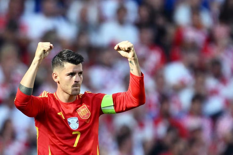 Niềm vui của Morata trong giải đấu mà anh được mang băng thủ quân của Tây Ban Nha. (Nguồn: Getty Images)