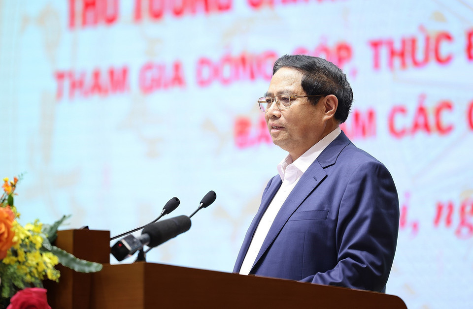 Thủ tướng Phạm Minh Chính phát biểu tại Hội nghị Thủ tướng Chính phủ làm việc với doanh nghiệp nhà nước. (Ảnh: Dương Giang/TTXVN)