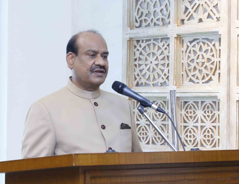 Chủ tịch Hạ viện Ấn Độ Om Birla phát biểu. (Ảnh: Doãn Tấn/TTXVN)