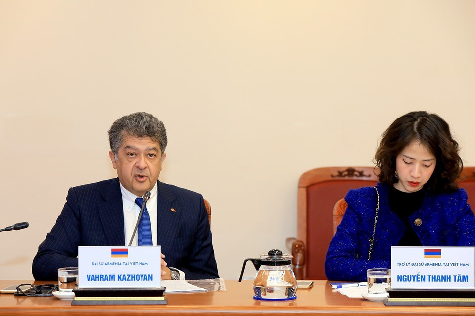 Đại sứ Armenia tại Việt Nam Vahram Kazhoyan phát biểu. (Ảnh: Tuấn Anh/TTXVN)