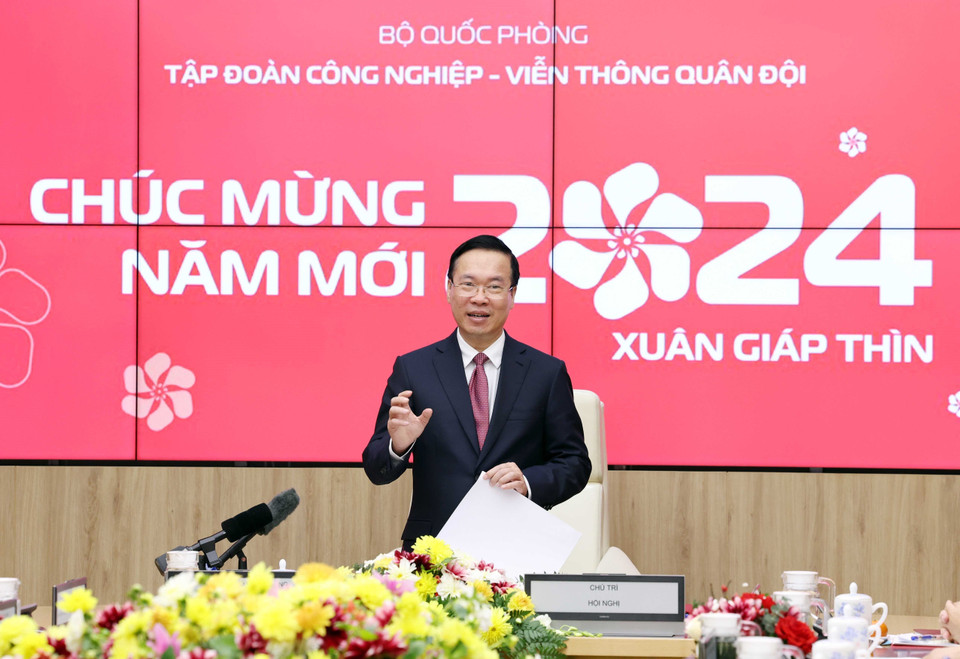 Chủ tịch nước Võ Văn Thưởng phát biểu tại buổi làm việc. (Ảnh: Thống Nhất/TTXVN)