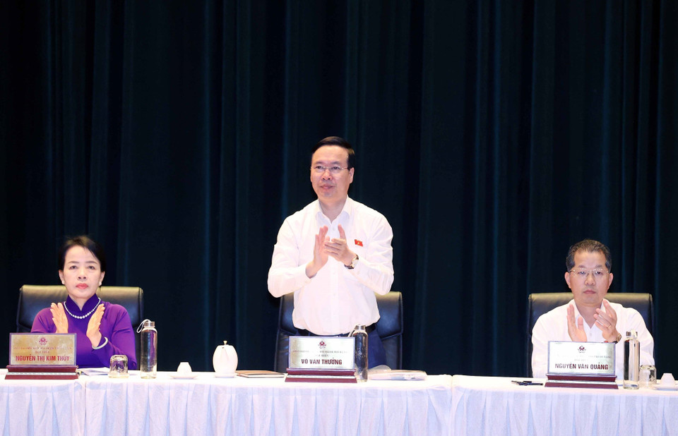 Chủ tịch nước Võ Văn Thưởng tại buổi tiếp xúc cử tri Đà Nẵng. (Ảnh: Thống Nhất/TTXVN)