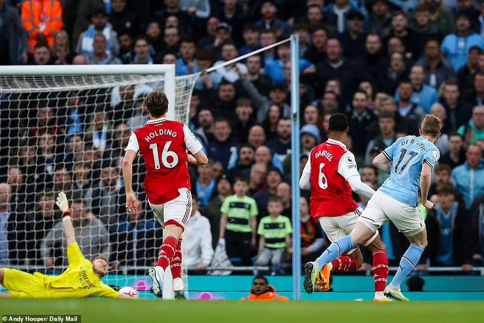 Kevin De Bruyne là người phá vỡ thế cân bằng với pha lập công mở tỷ số ở ngay phút thứ 7. (Nguồn: Daily Mail)