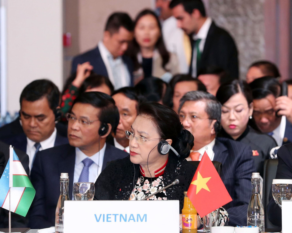 Chủ tịch Quốc hội Nguyễn Thị Kim Ngân cùng đoàn đại biểu cấp cao Quốc hội Việt Nam dự hội nghị MSEP3. (Ảnh: Trọng Đức/TTXVN)