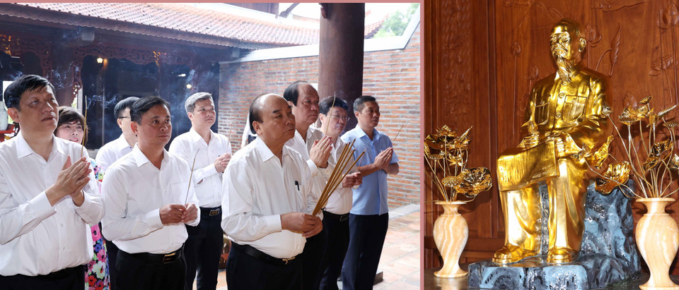 Thủ tướng Nguyễn Xuân Phúc đến dâng hương, hoa tưởng niệm Chủ tịch Hồ Chí Minh tại Đền Chung Sơn-Đền thờ Gia tiên Chủ tịch Hồ Chí Minh, huyện Nam Đàn (Nghệ An). (Ảnh: Thống Nhất/TTXVN)