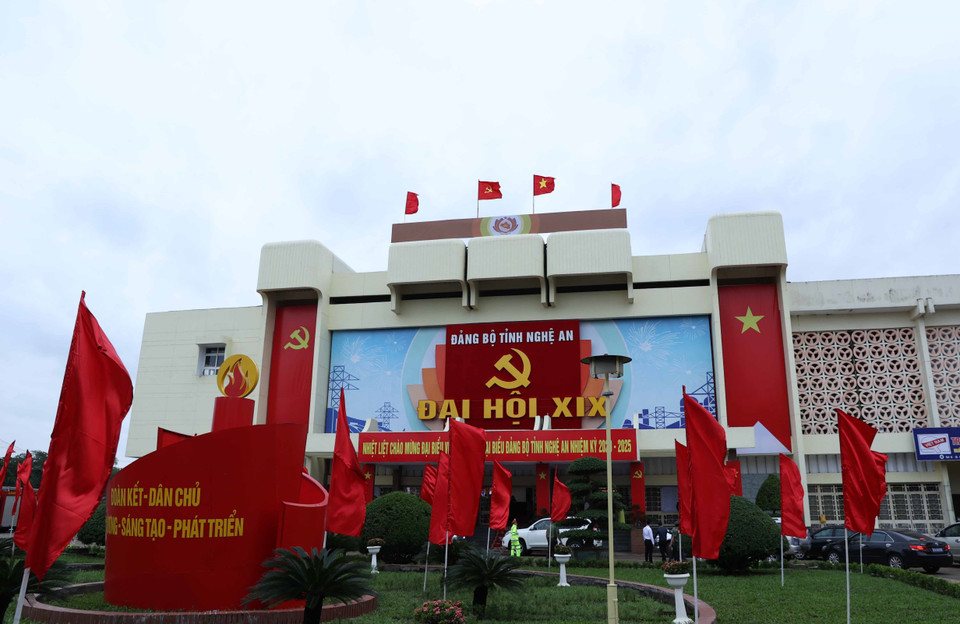 Quang cảnh nơi tổ chức Đại hội đại biểu Đảng bộ tỉnh Nghệ An lần thứ XIX, nhiệm kỳ 2020-2025. (Ảnh: Thống Nhất/TTXVN)