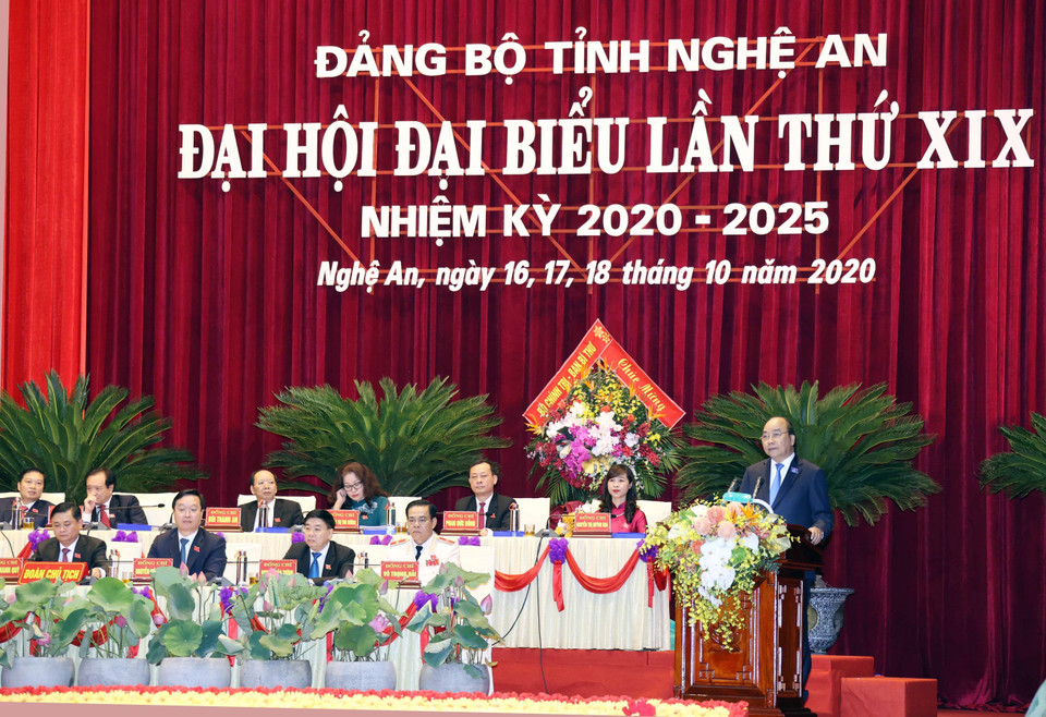 Ủy viên Bộ Chính trị, Thủ tướng Chính phủ Nguyễn Xuân Phúc phát biểu chỉ đạo Đại hội. (Ảnh: Thống Nhất/TTXVN)