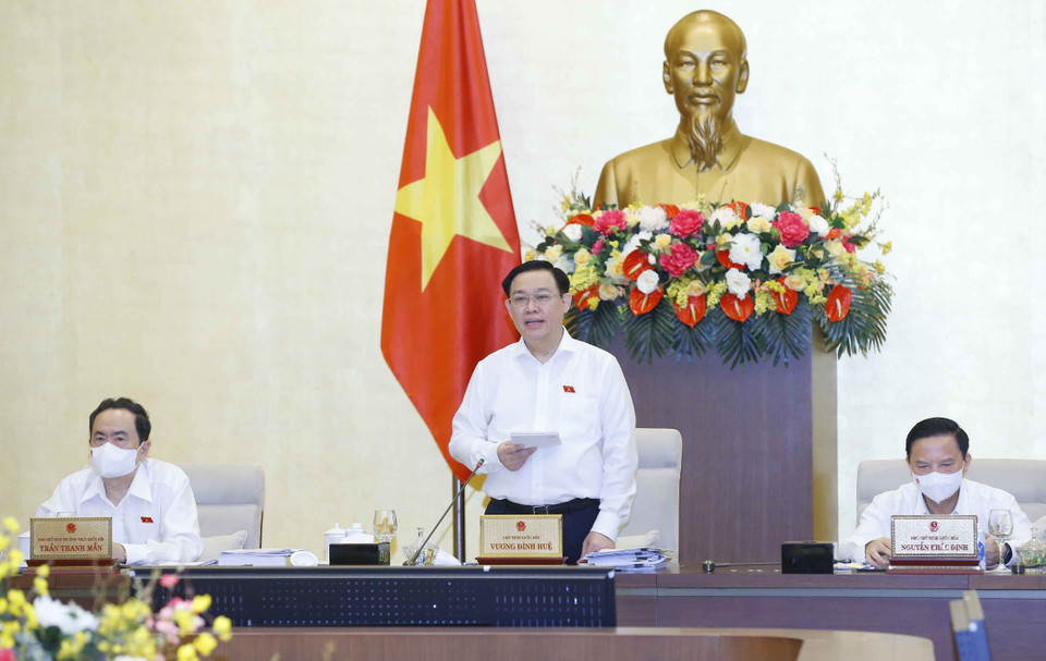 Hình ảnh Chủ tịch Quốc hội Vương Đình Huệ phát biểu khai mạc phiên họp. (Ảnh: Doãn Tấn/TTXVN)