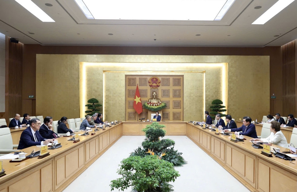 Thủ tướng Phạm Minh Chính tiếp Hội đồng Tư vấn Kinh doanh ASEAN (ASEAN BAC). (Ảnh: Dương Giang/TTXVN)