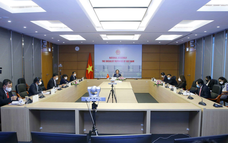 Quang cảnh hội đàm trực tuyến. (Ảnh: Doãn Tấn/TTXVN)