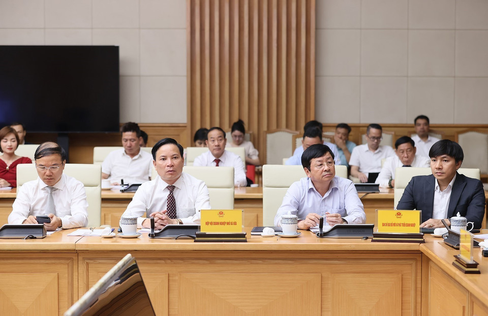 Các đại biểu Hiệp hội Doanh nghiệp Vừa và Nhỏ tham dự buổi làm việc. (Ảnh: Dương Giang/TTXVN)