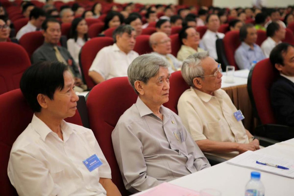 Các đồng chí nguyên lãnh đạo TTXVN dự Đại hội đại biểu lần thứ XXV Đảng bộ Thông tấn xã Việt Nam. (Ảnh: Minh Sơn/Vietnam+)