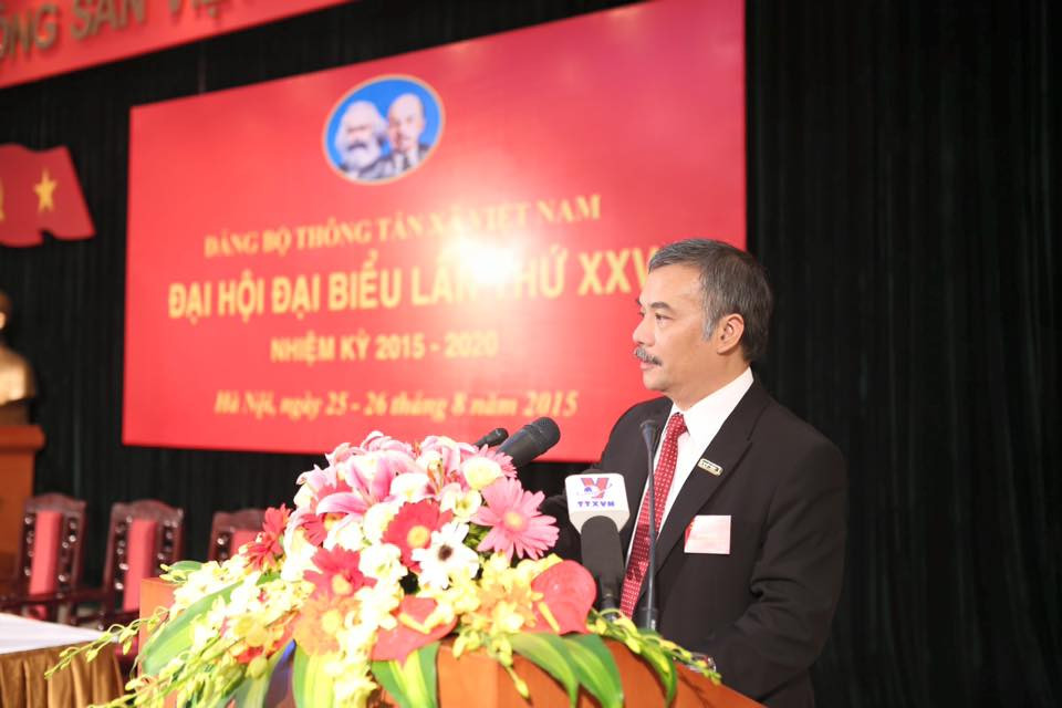 Phó Bí thư Đảng ủy, Phó Tổng Giám đốc Thông tấn xã Việt Nam Nguyễn Hoài Dương phát biểu tại Đại hội. (Ảnh: Minh Sơn/Vietnam+)