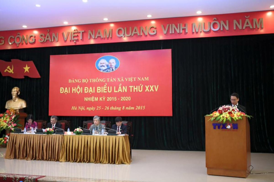 Tổng Giám đốc Thông tấn xã Việt Nam Nguyễn Đức Lợi phát biểu tại Đại hội. (Ảnh: Minh Sơn/Vietnam+)