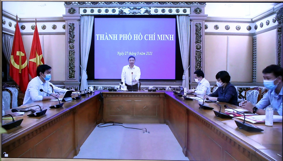 Điểm cầu Thành phố Hồ Chí Minh tham dự họp trực tuyến. (Ảnh: Phạm Kiên/TTXVN)