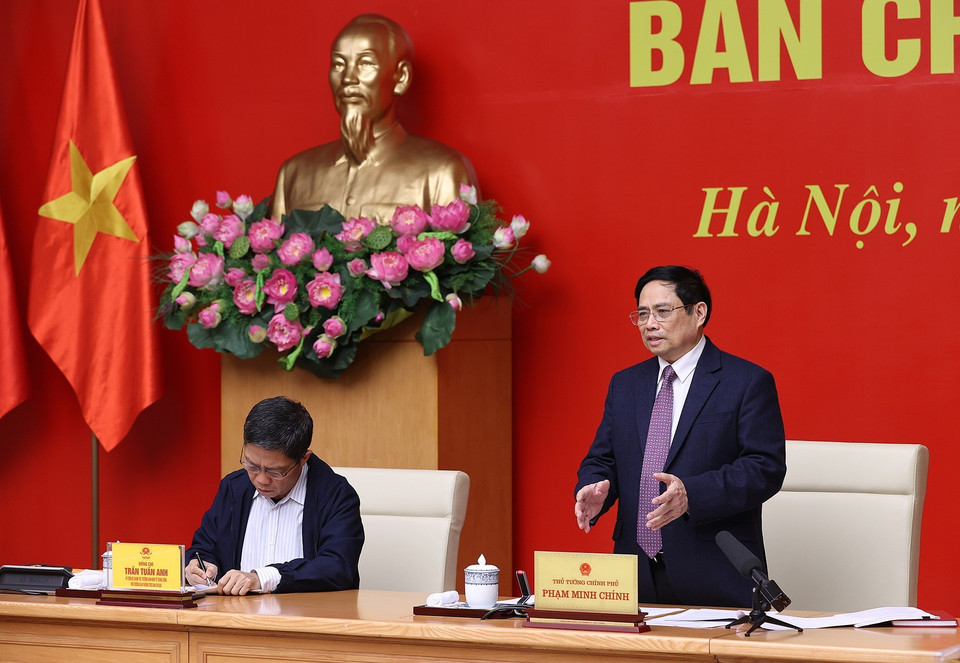 Thủ tướng Phạm Minh Chính phát biểu tại hội nghị. (Ảnh: Dương Giang/TTXVN)