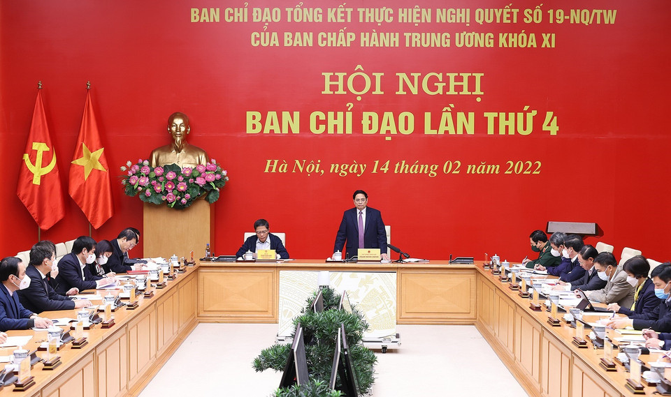 Sáng 14/2, Thủ tướng Phạm Minh Chính chủ trì Hội nghị lần thứ 4 Ban Chỉ đạo Tổng kết thực hiện Nghị quyết số 19-NQ/TW của Ban Chấp hành Trung ương khóa XI về tiếp tục đổi mới chính sách, pháp luật về đất đai. (Ảnh: Dương Giang/TTXVN)