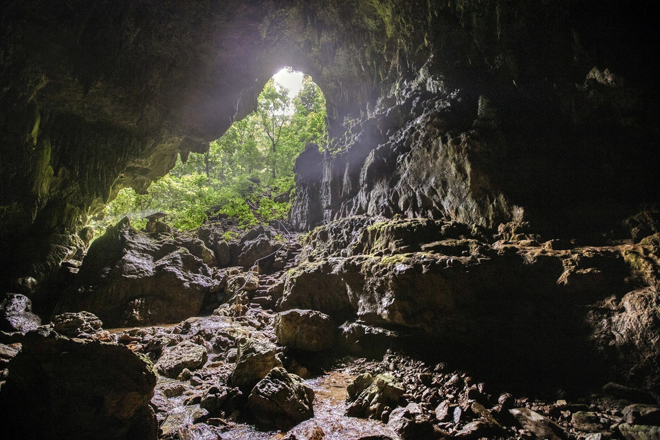 Cửa vào hang Sưng. (Ảnh: Trọng Đạt/TTXVN)