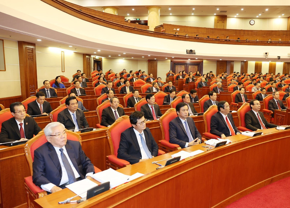 Lãnh đạo Đảng, Nhà nước và các đại biểu dự phiên khai mạc Hội nghị. (Ảnh: Trí Dũng/TTXVN)