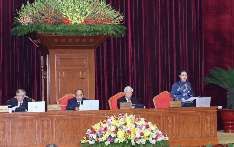 Uỷ viên Bộ Chính trị, Chủ tịch Quốc hội Nguyễn Thị Kim Ngân điều hành phiên khai mạc. (Ảnh: Phương Hoa/TTXVN)