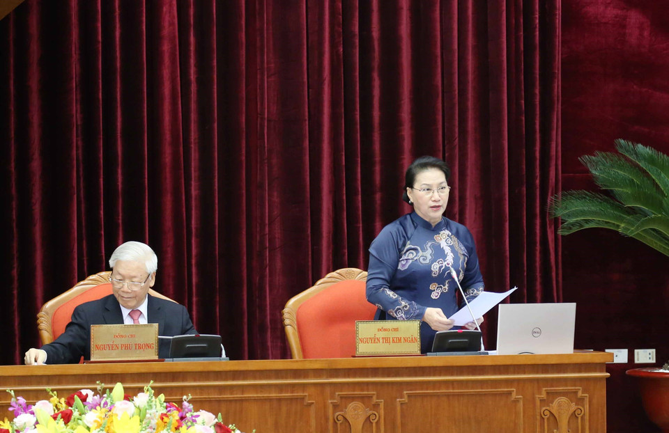 Ủy viên Bộ Chính trị, Chủ tịch Quốc hội Nguyễn Thị Kim Ngân điều hành phiên khai mạc. (Ảnh: Phương Hoa/TTXVN)