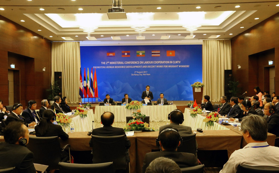 Hội nghị Bộ trưởng về hợp tác lao động CLMVT (Campuchia, Lào, Myanmar, Việt Nam và Thái Lan) lần thứ 2, ngày 2/8/2017, tại Đà Nẵng. (Ảnh: Anh Tuấn/TTXVN)