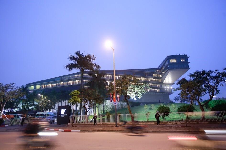 Khách sạn Mariot JW - nơi lưu trú của đoàn Mỹ. (Ảnh: Trọng Đạt/TTXVN)