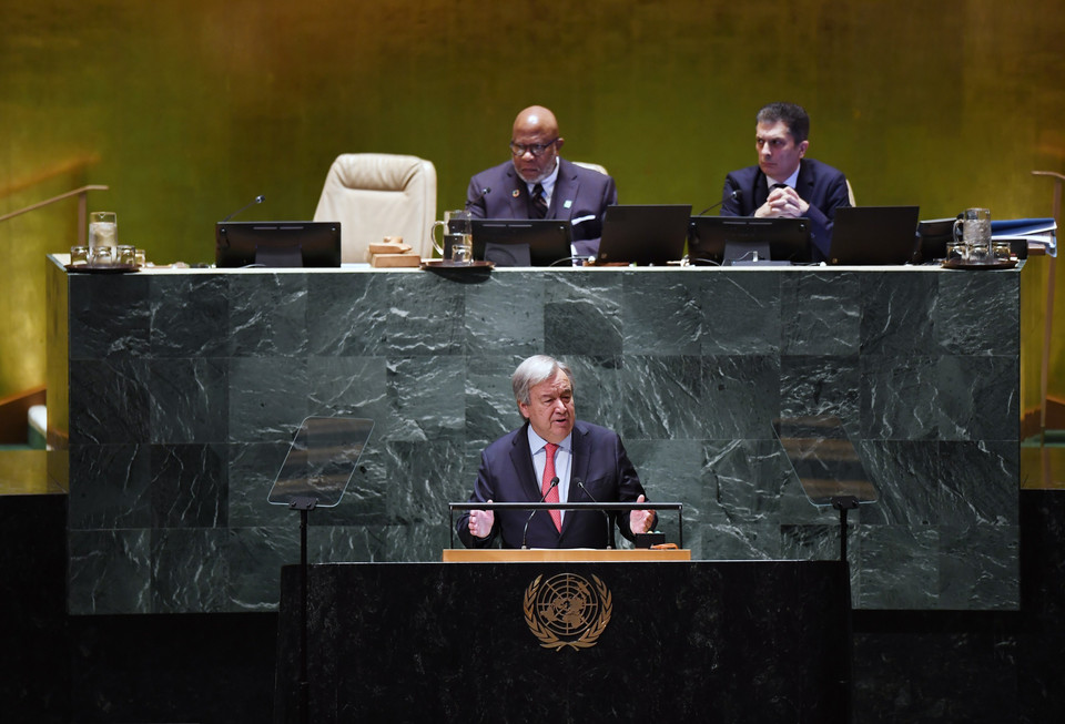 Tổng Thư ký LHQ Antonio Guterres phát biểu tại lễ khai mạc Phiên thảo luận chung cấp cao Đại hội đồng LHQ Khóa 78 tại New York, Mỹ ngày 19/9/2023. (Ảnh: THX/TTXVN)