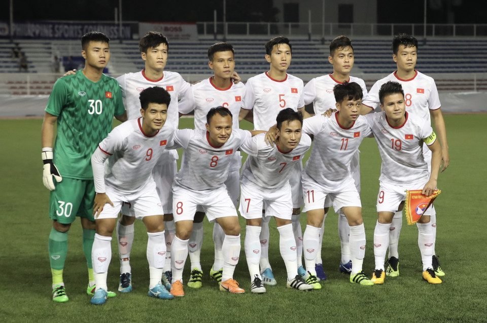 U22 Việt Nam ra sân có nhiều sự thay đổi nhưng quyết tâm chiến thắng vẫn rất cao. (Ảnh: Hoàng Linh/TTXVN)