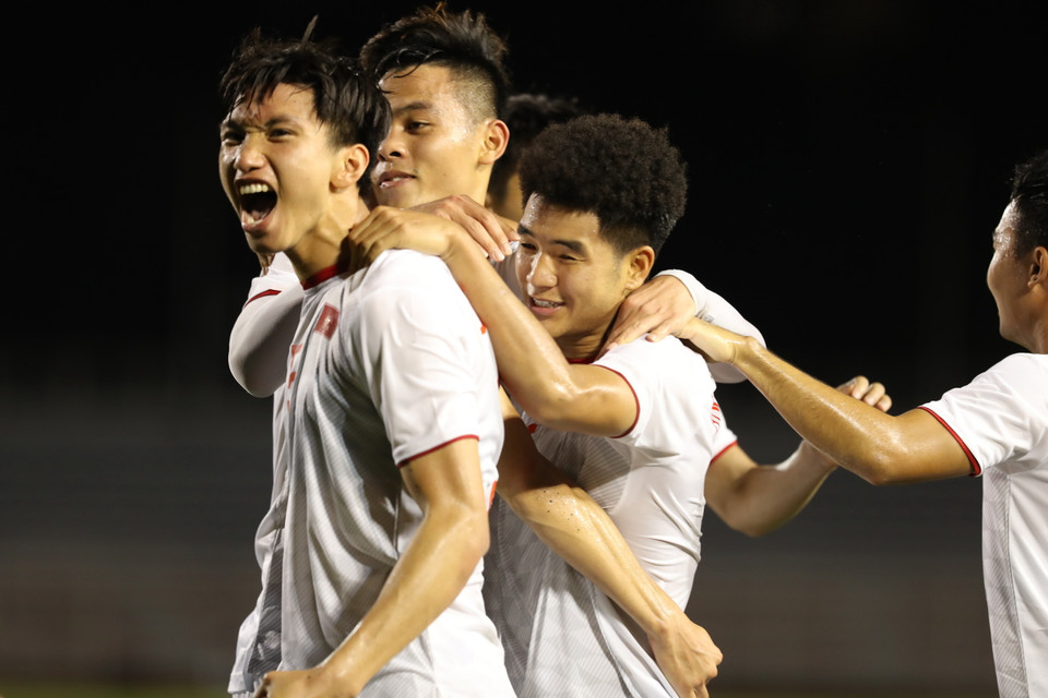 ...và đang rất tự tin trước trận quyết đấu U22 Thái Lan ở lượt trận cuối bảng B. (Ảnh: Hoàng Linh/TTXVN)