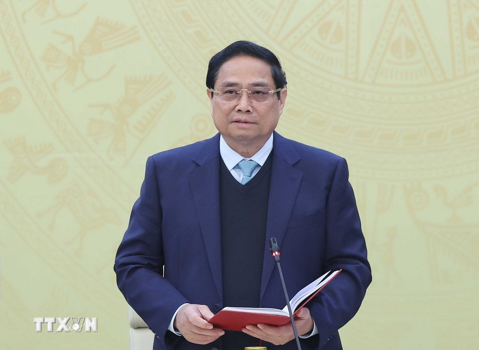 Đồng chí Phạm Minh Chính, Ủy viên Bộ Chính trị, Ủy viên Thường vụ Đảng ủy Công an Trung ương, Thủ tướng Chính phủ phát biểu. (Ảnh: Thống Nhất/TTXVN)