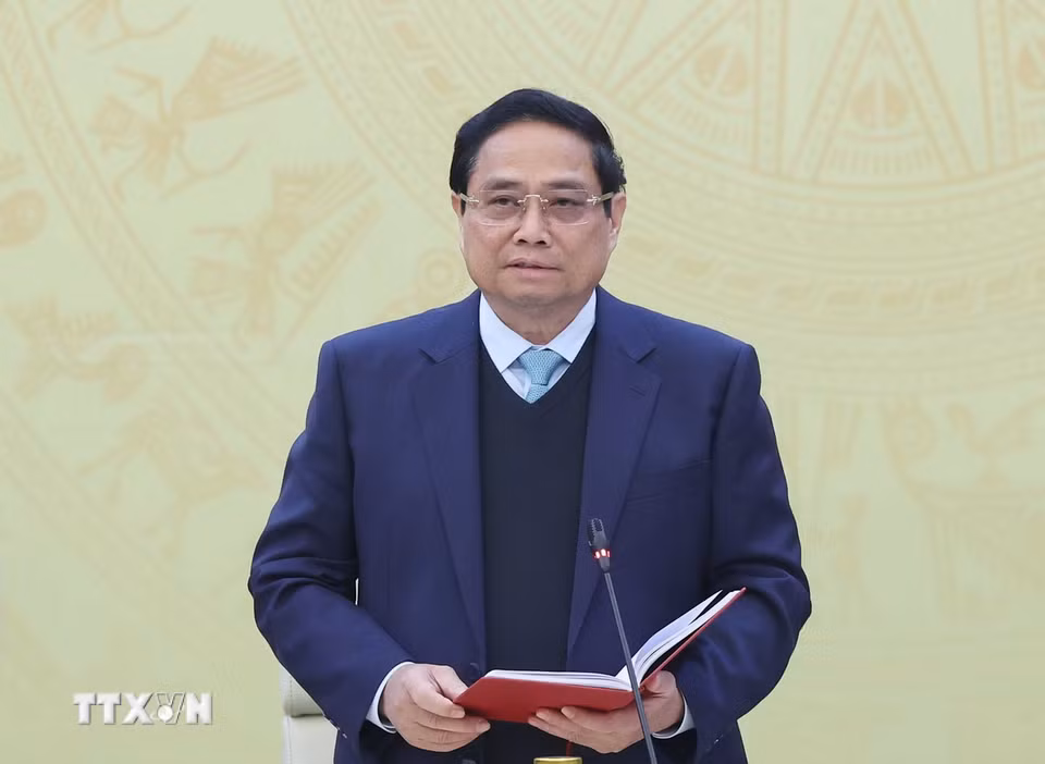Đồng chí Phạm Minh Chính, Ủy viên Bộ Chính trị, Ủy viên Thường vụ Đảng ủy Công an Trung ương, Thủ tướng Chính phủ phát biểu. (Ảnh: Thống Nhất/TTXVN)