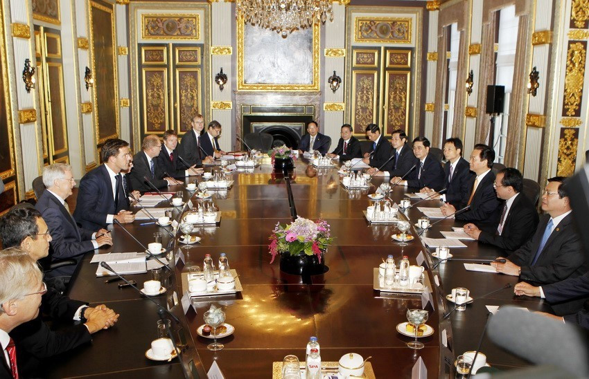 Thủ tướng Nguyễn Tấn Dũng hội đàm với Thủ tướng Hà Lan Mark Rutte, ngày 28/9/2011, tại Phủ Thủ tướng ở thành phố La Haye. (Ảnh: Đức Tám/TTXVN)