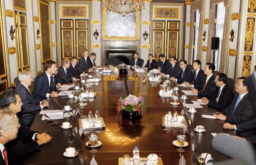 Thủ tướng Nguyễn Tấn Dũng hội đàm với Thủ tướng Hà Lan Mark Rutte, ngày 28/9/2011, tại Phủ Thủ tướng ở thành phố La Haye. (Ảnh: Đức Tám/TTXVN)