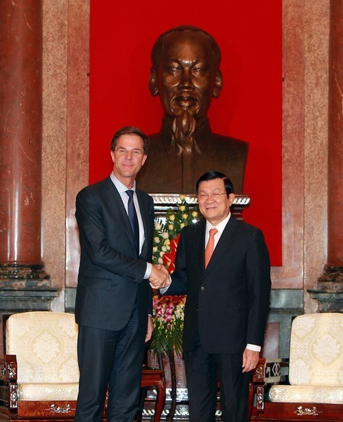 Chủ tịch nước Trương Tấn Sang tiếp Thủ tướng Hà Lan Mark Rutte sang thăm chính thức Việt Nam, ngày 16/6/2014, tại Phủ Chủ tịch. (Ảnh: Nguyễn Khang/TTXVN)