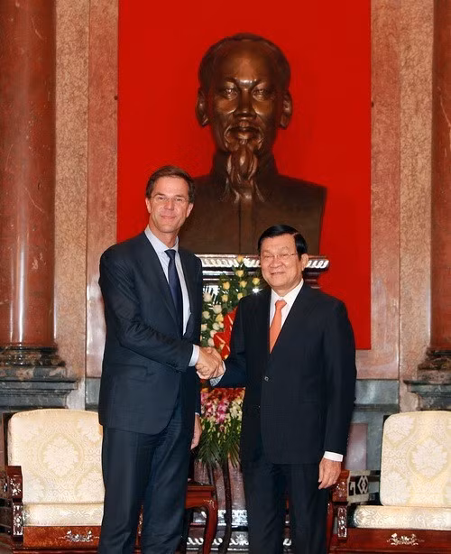 Chủ tịch nước Trương Tấn Sang tiếp Thủ tướng Hà Lan Mark Rutte sang thăm chính thức Việt Nam, ngày 16/6/2014, tại Phủ Chủ tịch. (Ảnh: Nguyễn Khang/TTXVN)