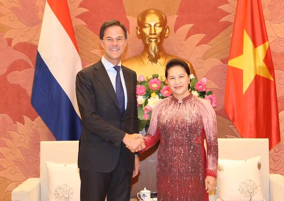 Chiều 9/4/2019, tại Nhà Quốc hội, Chủ tịch Quốc hội Nguyễn Thị Kim Ngân tiếp Thủ tướng Vương quốc Hà Lan Mark Rutte thăm chính thức Việt Nam. (Ảnh: Dương Giang/TTXVN)