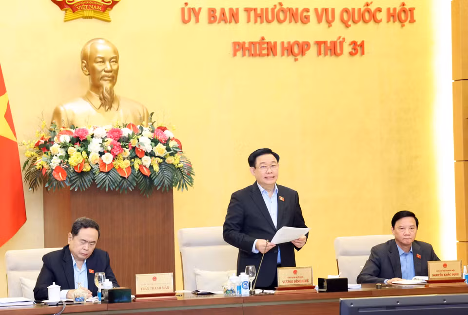 Chủ tịch Quốc hội Vương Đình Huệ phát biểu khai mạc. (Ảnh: Nhan Sáng/TTXVN)