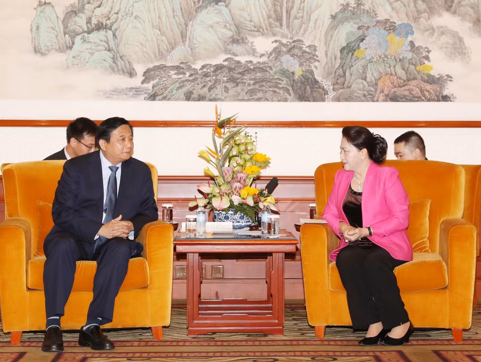Chủ tịch Quốc hội Nguyễn Thị Kim Ngân tiếp ông Từ Quốc Kiến, Chủ tịch Tập đoàn Hợp tác kinh tế kỹ thuật quốc tế Giang Tây. (Ảnh: Trọng Đức/TTXVN)