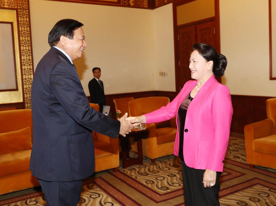 Chủ tịch Quốc hội Nguyễn Thị Kim Ngân tiếp ông Từ Quốc Kiến, Chủ tịch Tập đoàn Hợp tác kinh tế kỹ thuật quốc tế Giang Tây. (Ảnh: Trọng Đức/TTXVN)