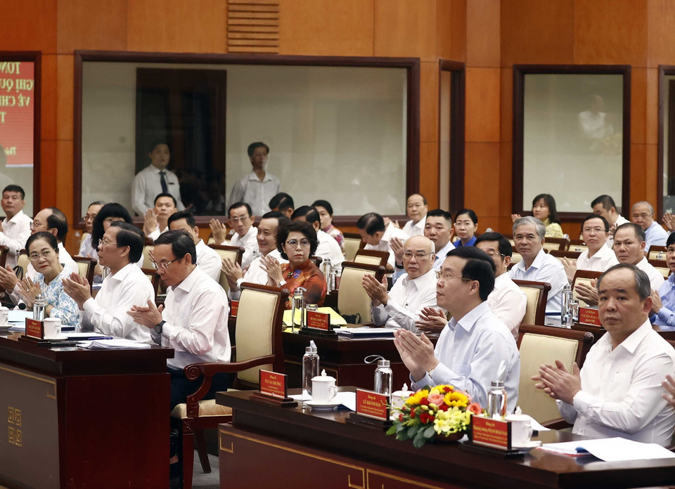 Chủ tịch nước Võ Văn Thưởng dự hội nghị. (Ảnh: Thống Nhất/TTXVN)