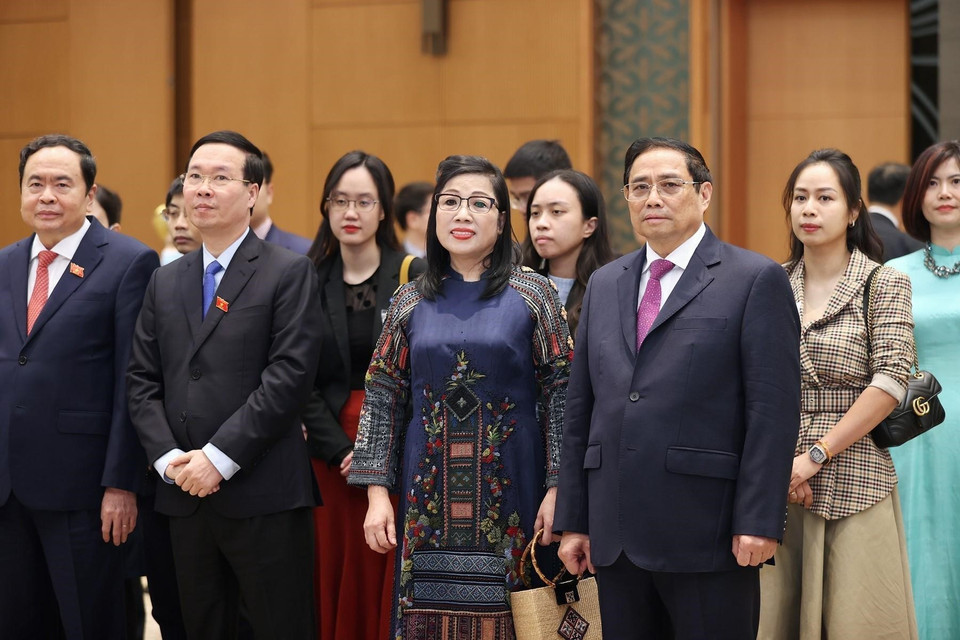 Thủ tướng Phạm Minh Chính và Phu nhân chủ trì chiêu đãi đoàn ngoại giao nhân dịp Tết Quý Mão 2023. (Ảnh: Dương Giang/TTXVN)