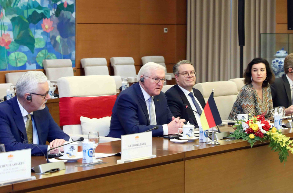Tổng thống Cộng hòa Liên bang Đức Frank-Walter Steinmeier phát biểu. (Ảnh: Phạm Kiên/TTXVN)
