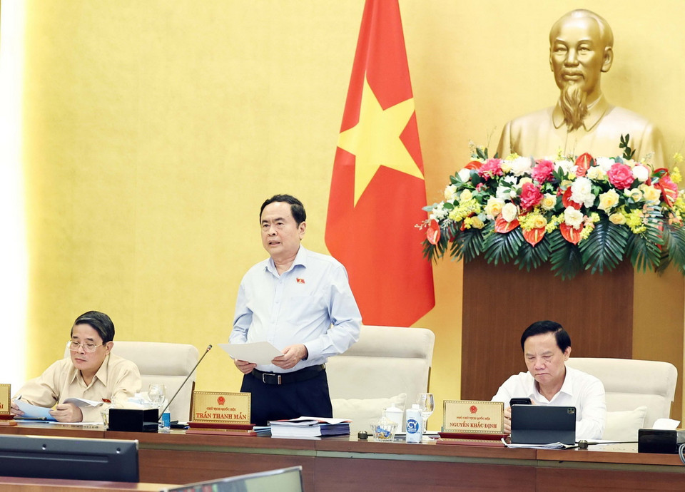 Chủ tịch Quốc hội Trần Thanh Mẫn phát biểu khai mạc phiên họp thứ 38 Ủy ban Thường vụ Quốc hội. (Ảnh: Thống Nhất/TTXVN)