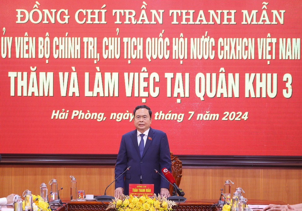 Chủ tịch Quốc hội Trần Thanh Mẫn phát biểu. (Ảnh: Văn Điệp/TTXVN)