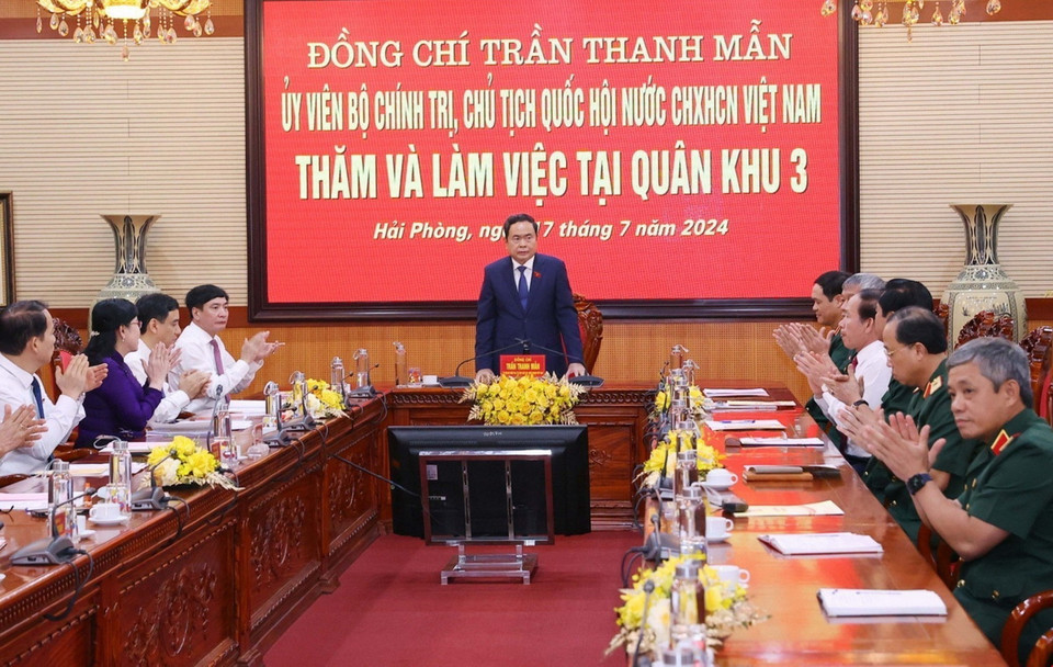Chủ tịch Quốc hội Trần Thanh Mẫn phát biểu. (Ảnh: Văn Điệp/TTXVN)