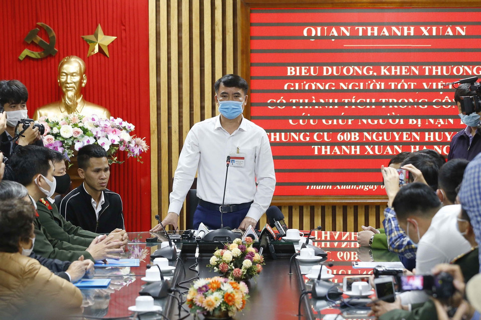 Ông Nguyễn Xuân Lưu, Bí thư Quận uỷ, Chủ tịch UBND quận Thanh Xuân phát biểu. (Ảnh: Doãn Tấn/TXVN)