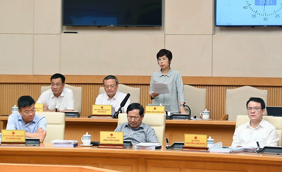 Tổng Giám đốc Thông tấn xã Việt Nam Vũ Việt Trang phát biểu tại Phiên họp Chính phủ chuyên đề về xây dựng pháp luật. (Ảnh: Dương Giang/TTXVN)