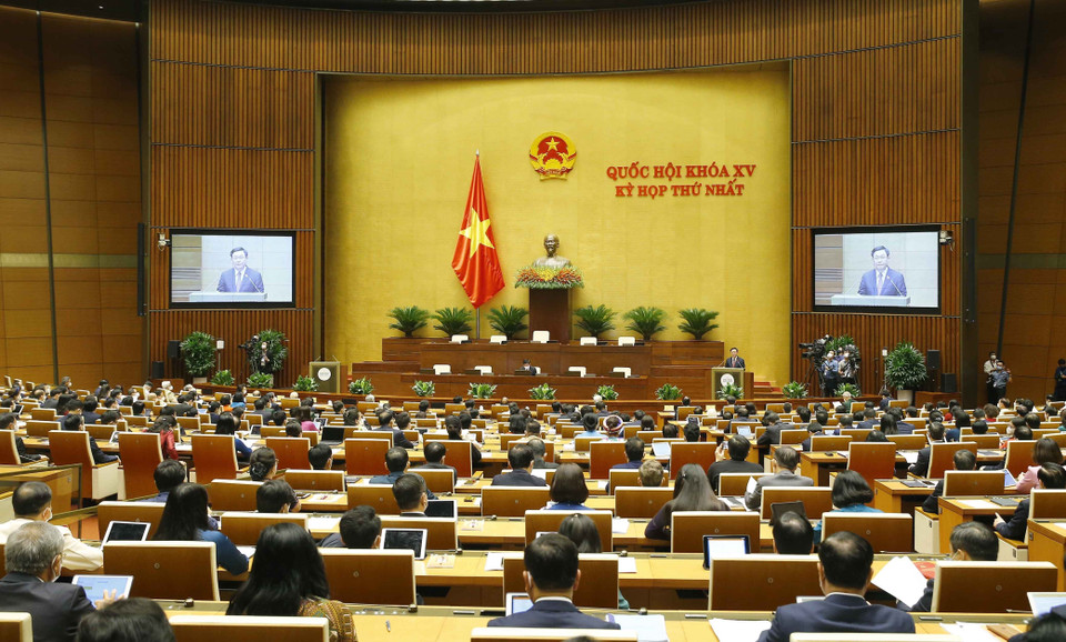 Chủ tịch Quốc hội khóa XIV Vương Đình Huệ phát biểu. (Ảnh: Doãn Tấn/TTXVN)